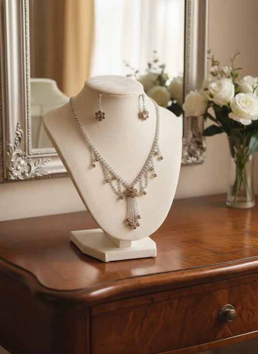 Modern Design Silver Plated Crystal Necklace Set