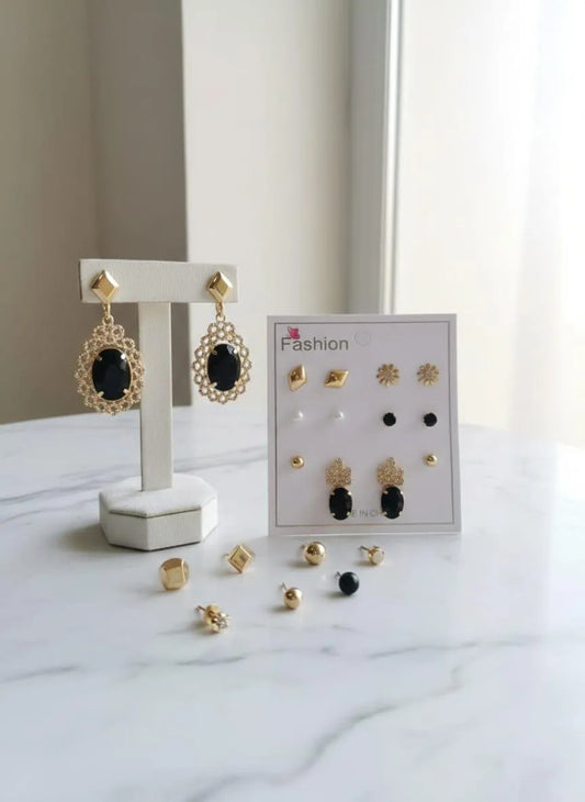 6 Pair Gift Box Modern Design Stainless Steel Gold Plated Crystal Tops