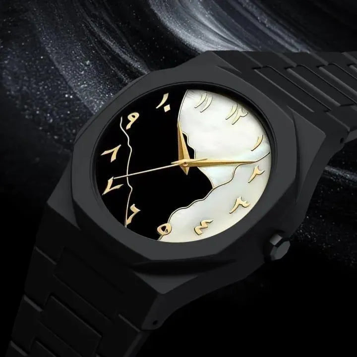 Men's Carbon Fiber Black Arabic Aura Watch—smooth, modern, and confidently stylish