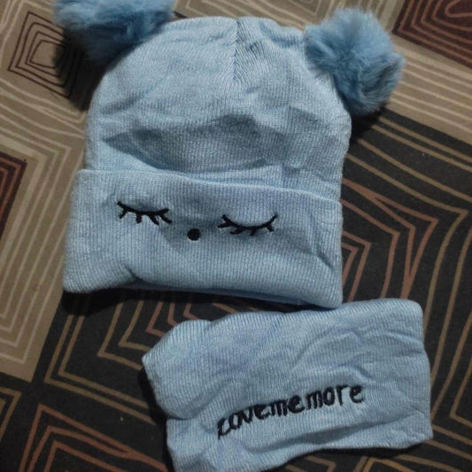2 Pcs Wool Textured Beanie & Neck Warmer (Baby Cap Set)