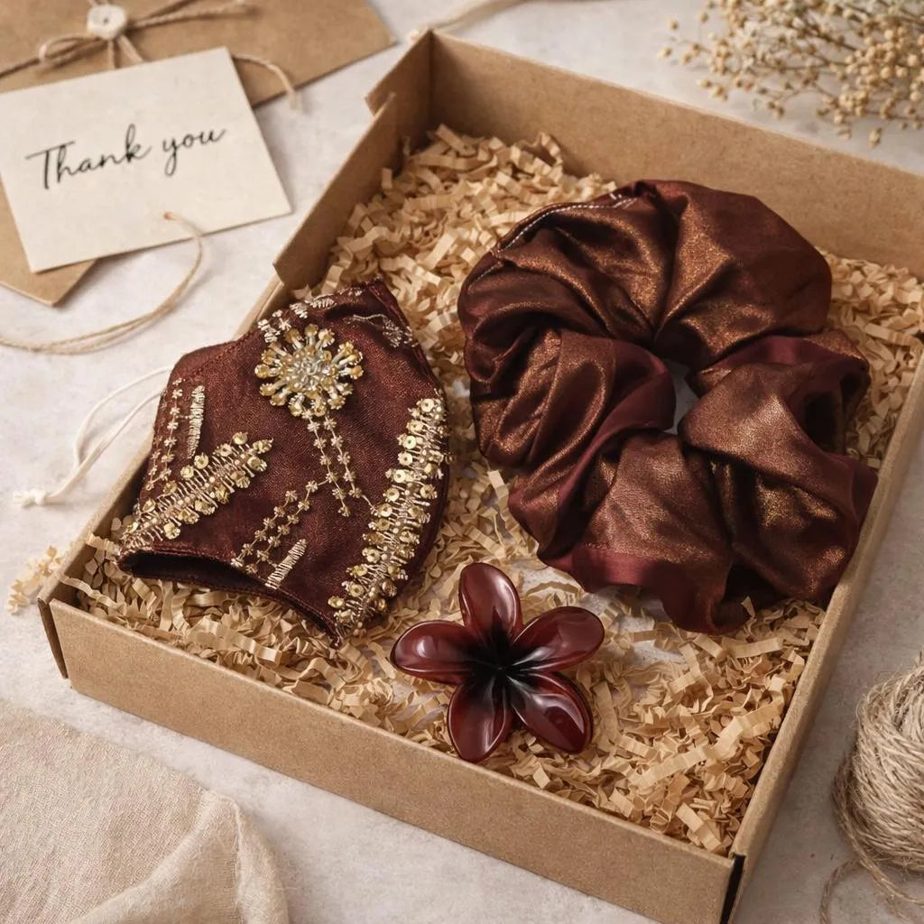 Pack of 3 Scrunchie & Hair Catcher Set and Face Mask, Hair Accessories for Daily Use, Gift set