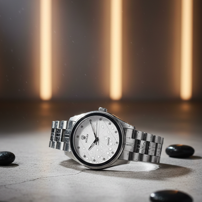 Luxury-Style Silver-Toned Quartz Wristwatch