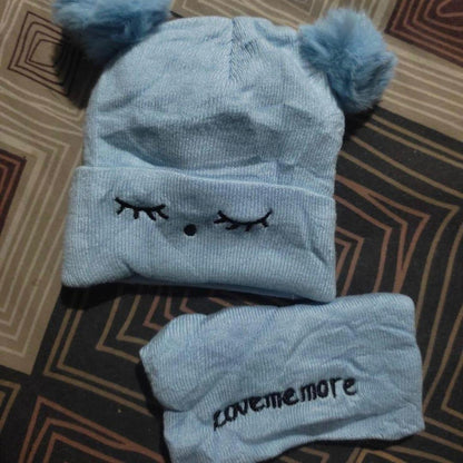 2 Pcs Wool Textured Beanie & Neck Warmer (Baby Cap Set)