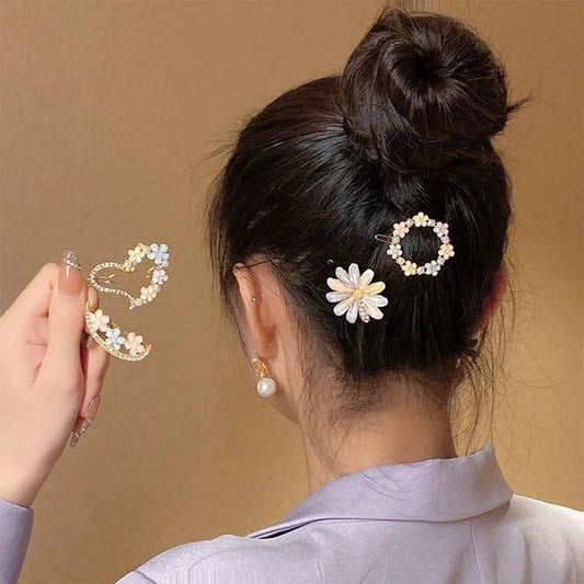 Flower Design Gold Plated Hair Pin Set – 4 Pcs Premium Artificial Stone Clips