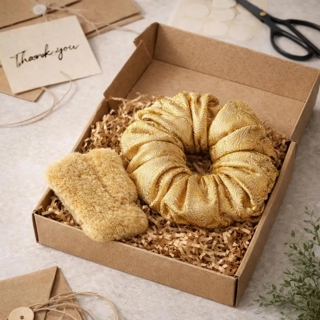 Pack of 2 Scrunchie & Hair Catcher Set Soft Fabric Hair Accessories for Daily Use, Makeup & Skincare