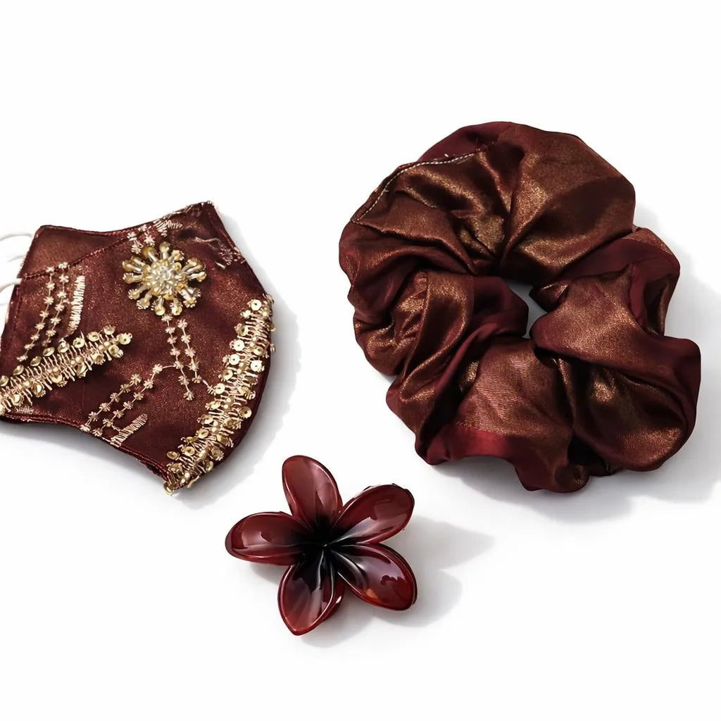Pack of 3 Scrunchie & Hair Catcher Set and Face Mask, Hair Accessories for Daily Use, Gift set