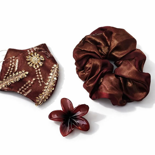 Pack of 3 Scrunchie & Hair Catcher Set and Face Mask, Hair Accessories for Daily Use, Gift set