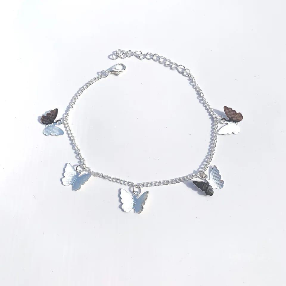 Silver Plated Butterfly Anklet Pair – Elegant & Adjustable