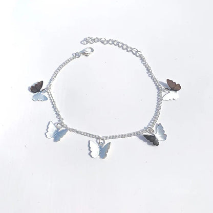 Silver Plated Butterfly Anklet Pair – Elegant & Adjustable