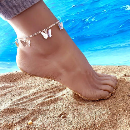 Silver Plated Butterfly Anklet Pair – Elegant & Adjustable