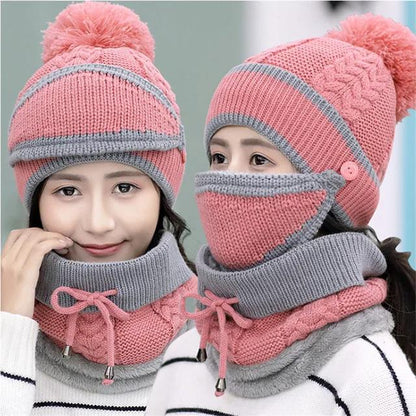3 Pcs Wool Plain Beanie & Neck Warmer Set – Ultra-Warm Winter Essentials