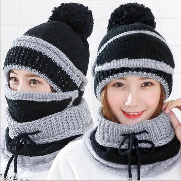3 Pcs Wool Plain Beanie & Neck Warmer Set – Ultra-Warm Winter Essentials
