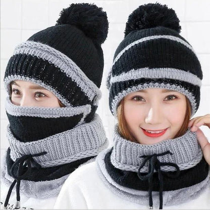 3 Pcs Wool Plain Beanie & Neck Warmer Set – Ultra-Warm Winter Essentials