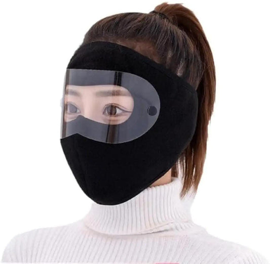 Windproof Anti Dust Full Face Masks Cycling Ski Breathable Masks Eye HD Anti Fog Goggles Hood Cover Winter Warm Hat Caps - Windproof Anti Dust Full Face Masks ( 01 Pair ) Knee Warmer Woolen Knee Cap ( Random Color ) - Face Mask + Knee Warmer
