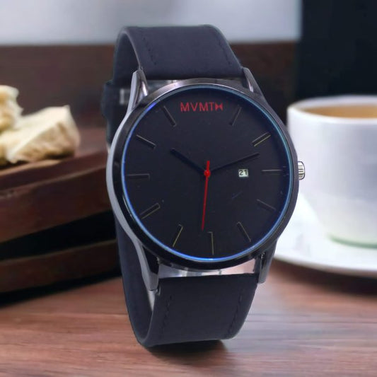 Mvmt-date-black Strap Analog Wrist Watch